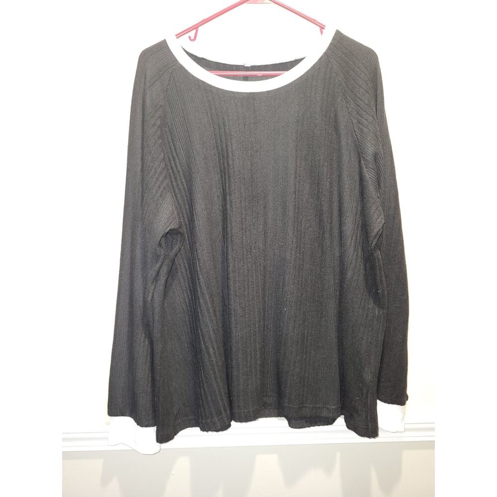 Super Soft Black Stretch Sweater Long Sleeve Shirt Womens XXL White Trim